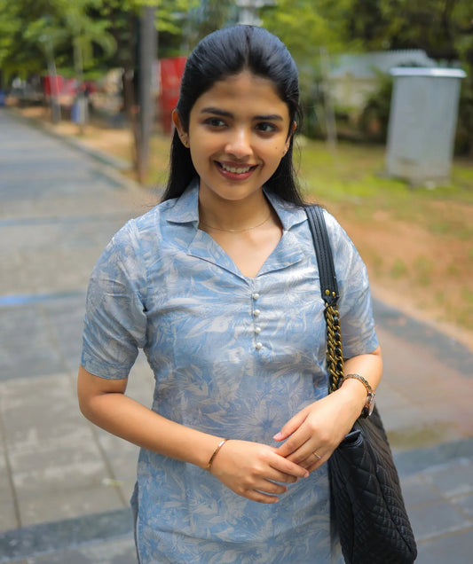 Pastel Blue Shimmer Kurti - Casual Elegance