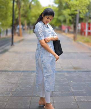 Pastel Blue Shimmer Kurti - Casual Elegance