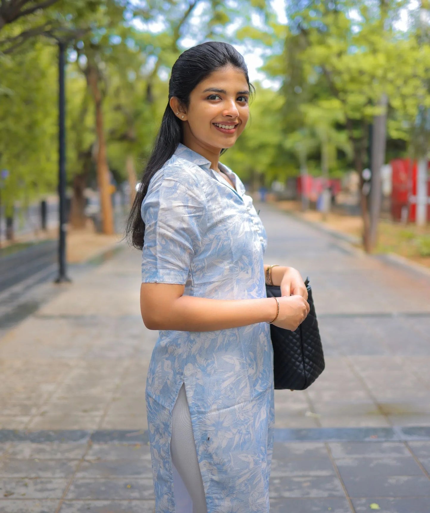 Pastel Blue Shimmer Kurti - Casual Elegance