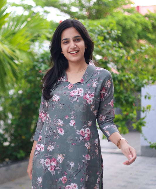 Verdant Valley Grey Cotton Kurti