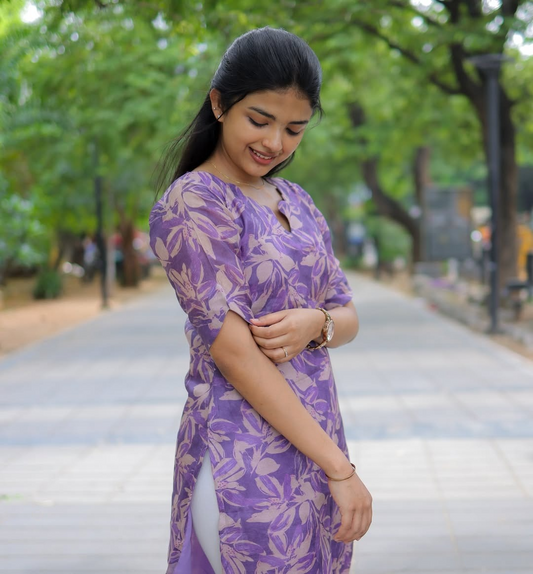 Elegance Lavender Scallop Cotton Kurti