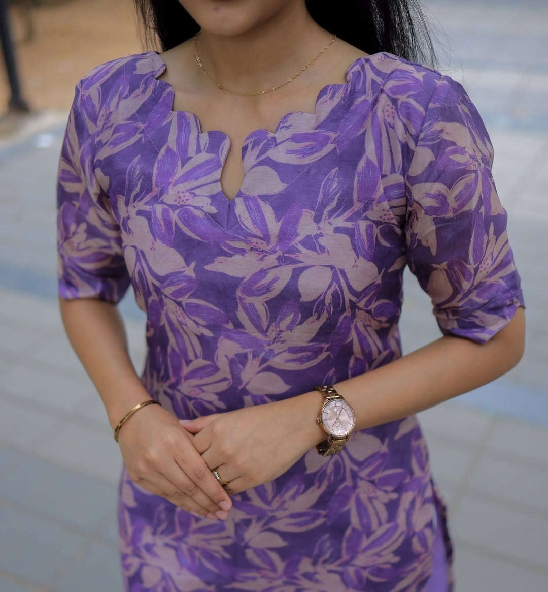 Elegance Lavender Scallop Cotton Kurti