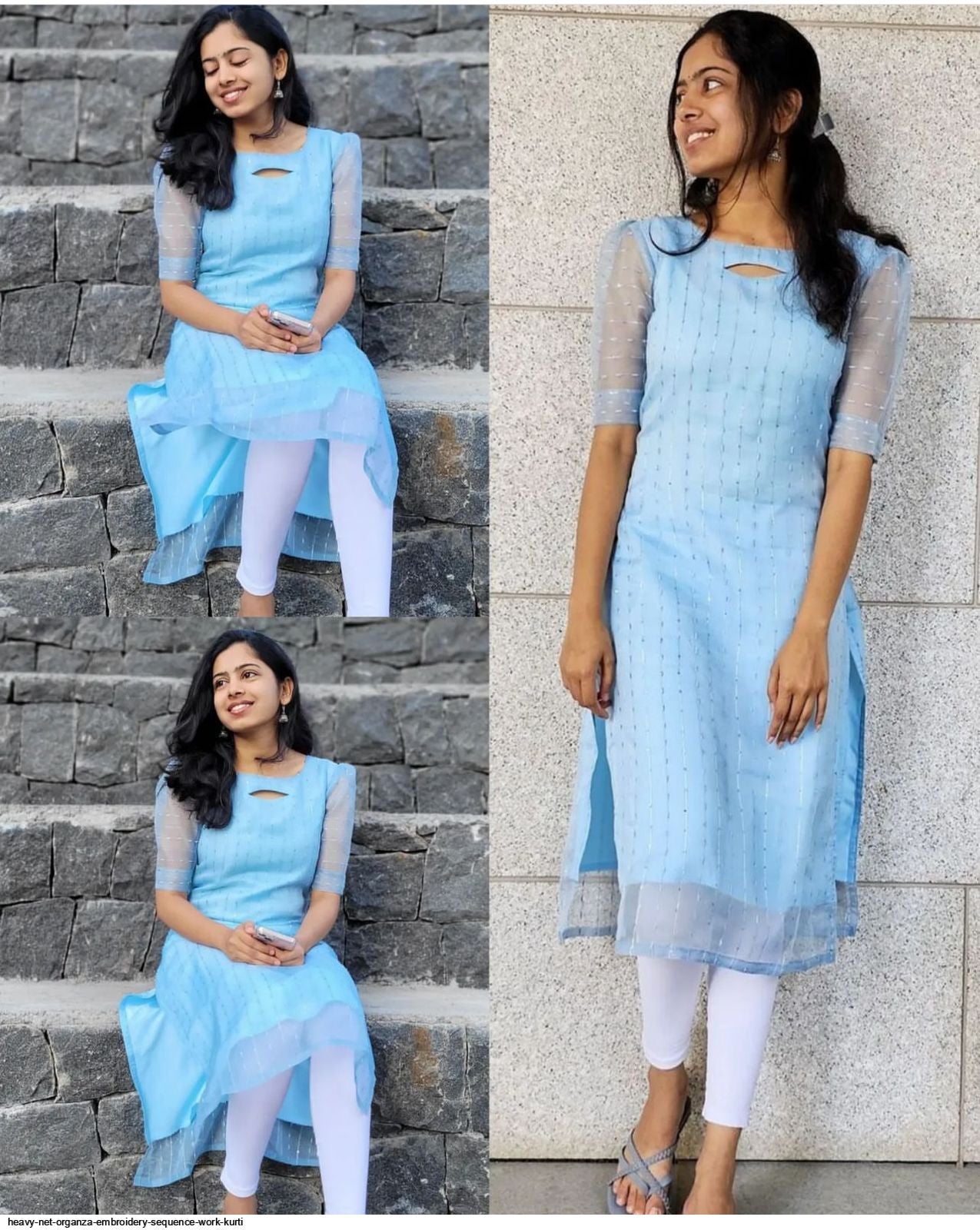 Net Organza Embroidery Sequence Work Kurti
