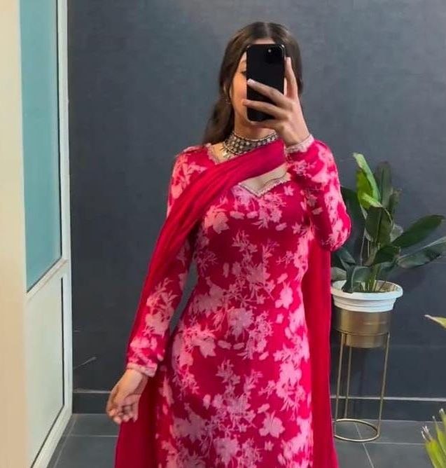 Special Pink Printed Cotton Blossom Kurti Set(3Pc)