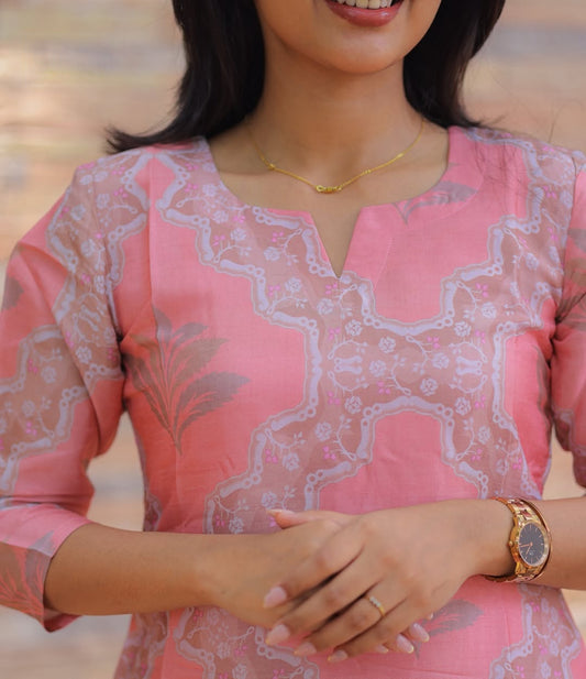 Baby Pink Cotton Kurti