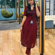 Maroon Cotton Kurti Set with Printed Dupatta