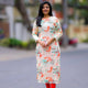 Cream And Orange Printed Cotton Kurti