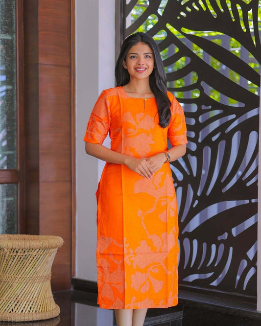 Bright Orange Cotton Kurti