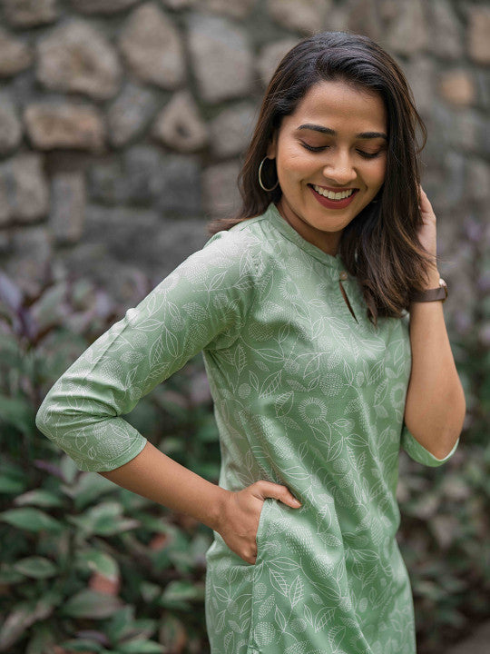 Mint Green Floral Comfort Kurti