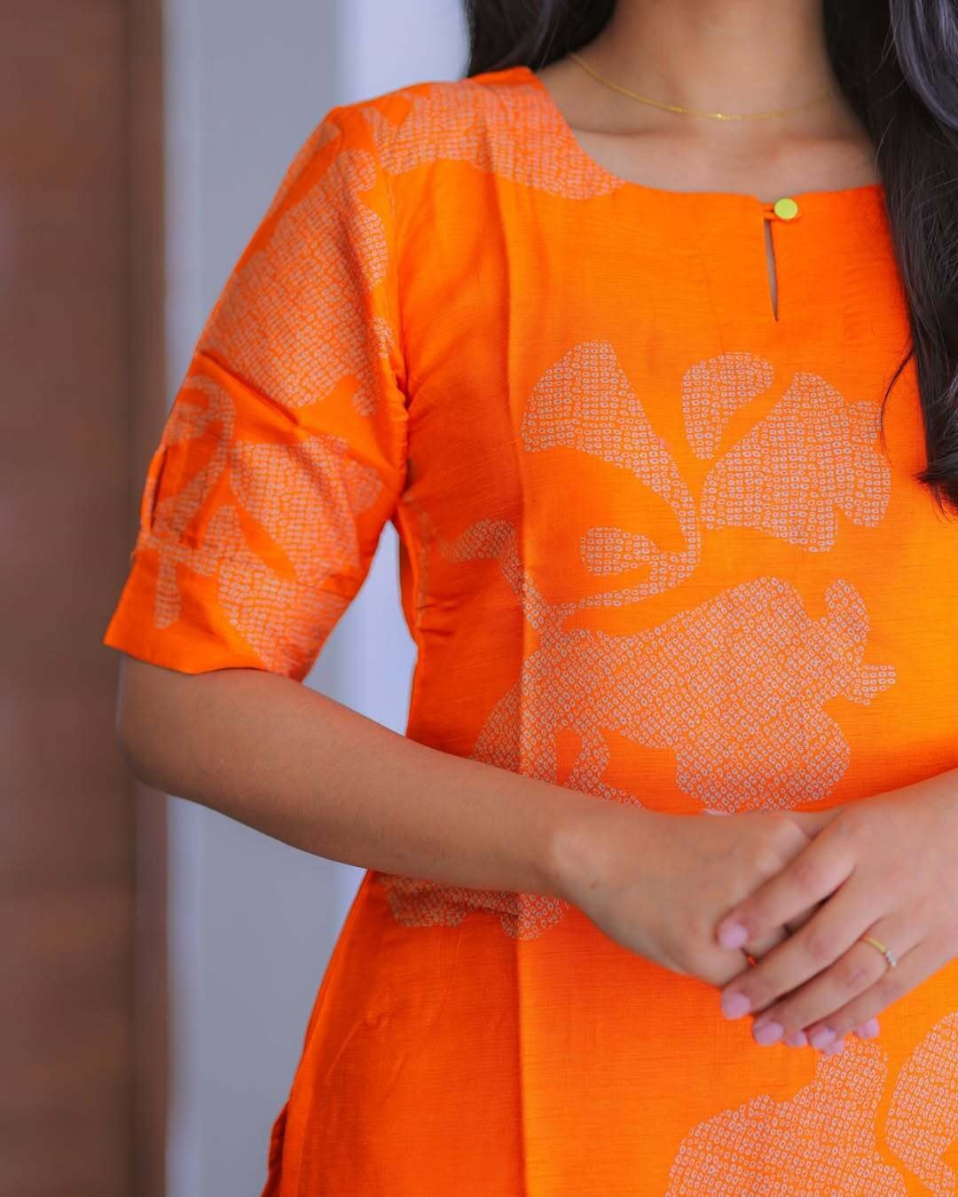 Bright Orange Cotton Kurti