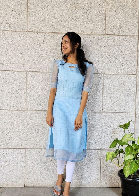 Net Organza Embroidery Sequence Work Kurti