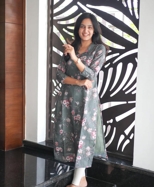 Verdant Valley Grey Cotton Kurti