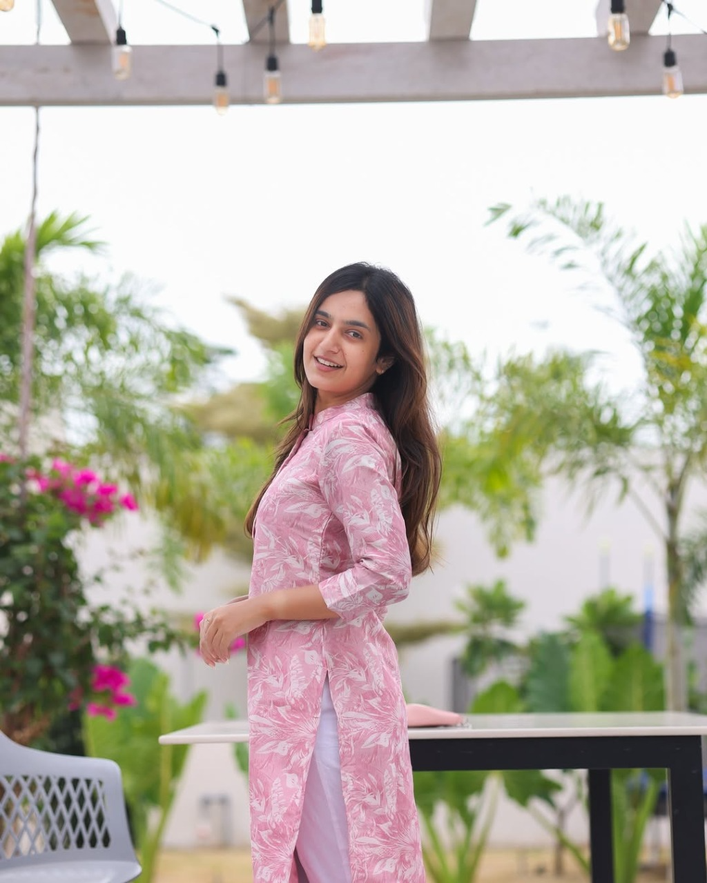 Diya Pink Rose Printed Cotton Kurti