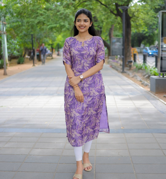 Elegance Lavender Scallop Cotton Kurti