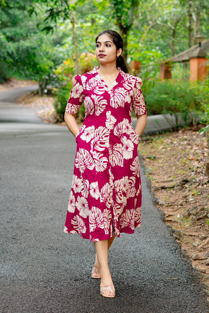 Magenta Leafy Paradise Kurti