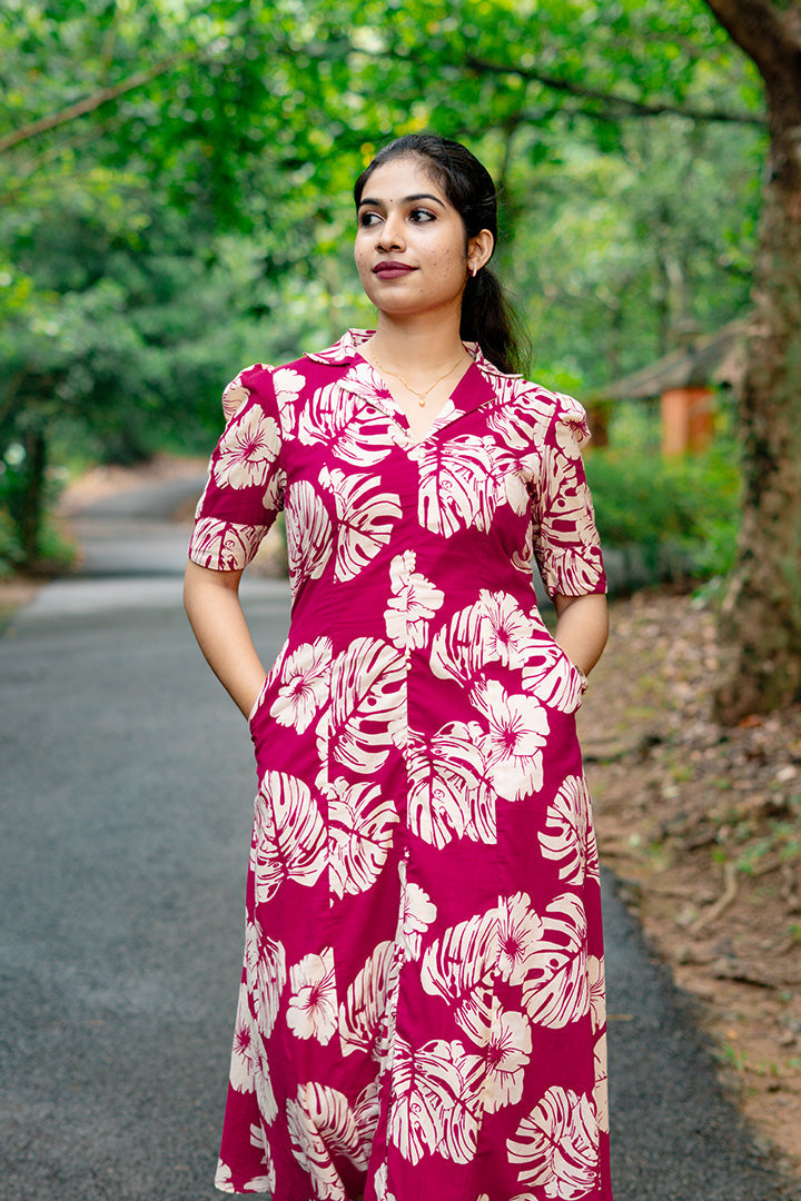 Magenta Leafy Paradise Kurti