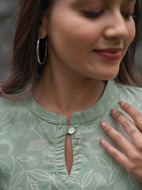 Mint Green Floral Comfort Kurti