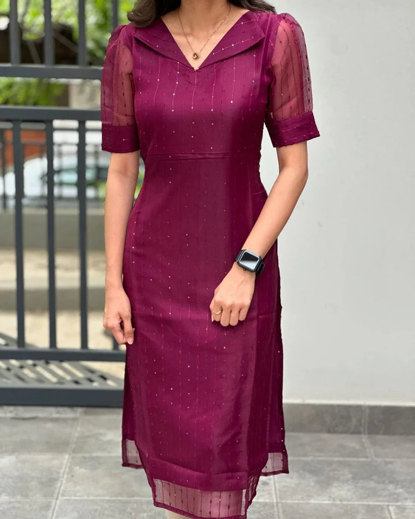 Elegant Organza Crochet Kurtis