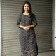 Black Grid-Print Cotton Kurti with Floral Border