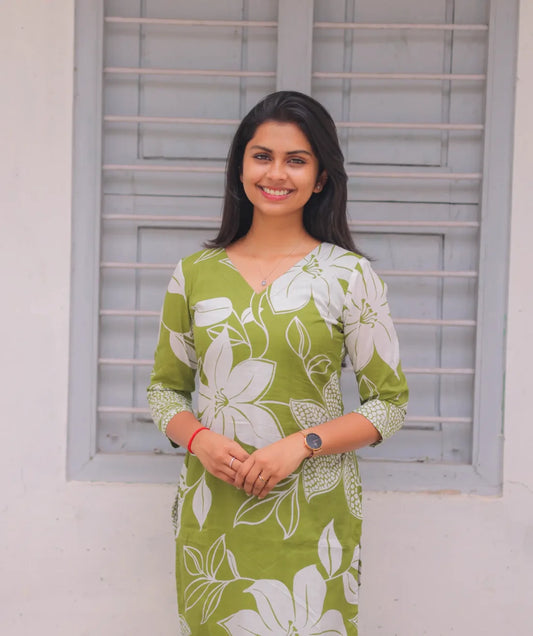 Elegant Leaf Green Cotton Kurti